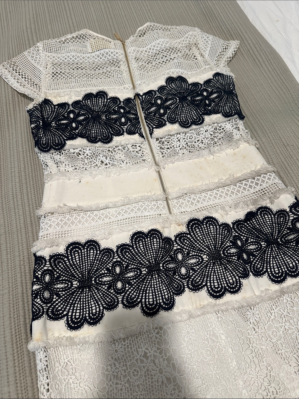 Revolve White Lace Midi Dress with Navy Floral Appliqué - Picture 4 of 5
